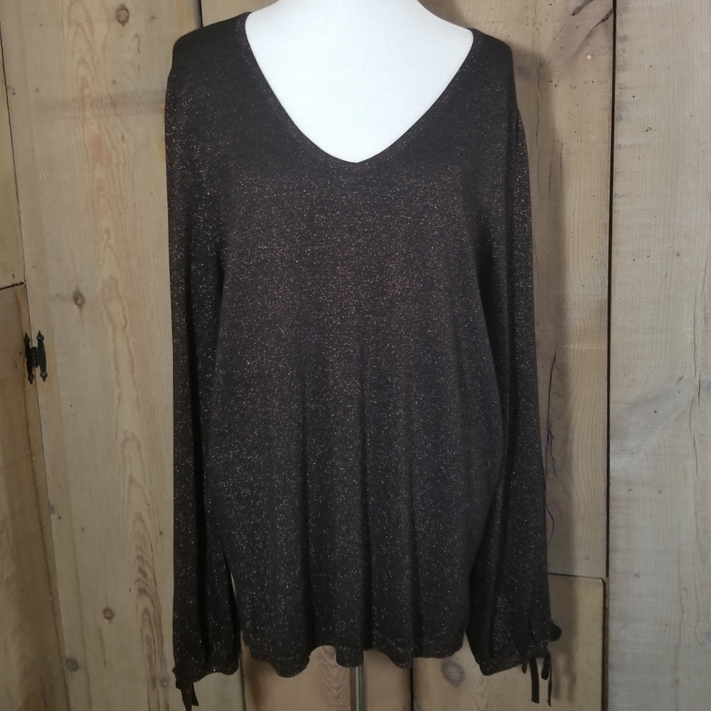 Pullover Sweater Metallic Copper V-Neck Size XL